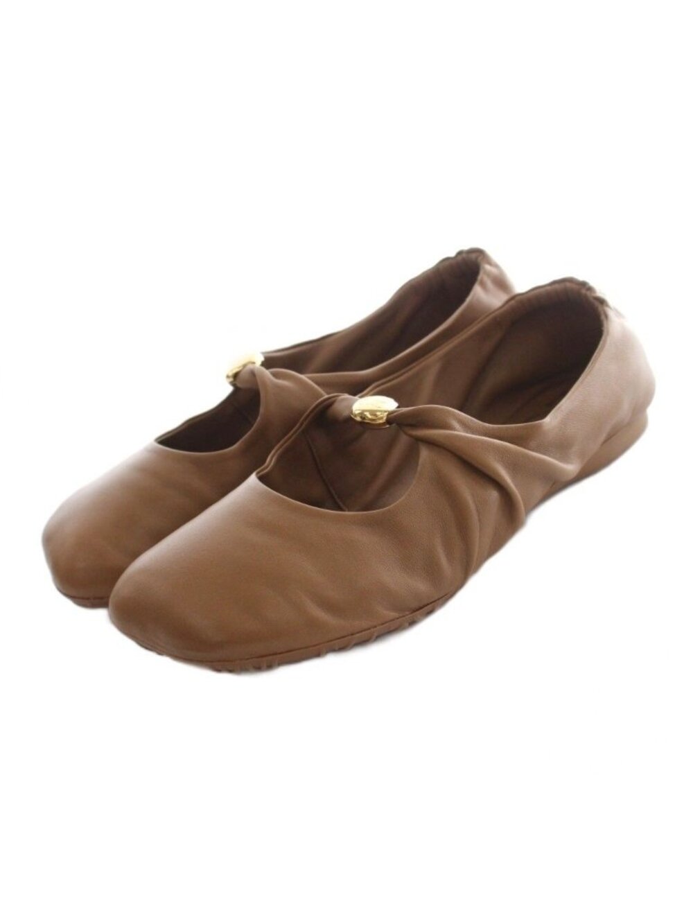 Loewe Pebble Soft Ballerina Ballet Shoes Square Toe Flat Heels Leather Brown